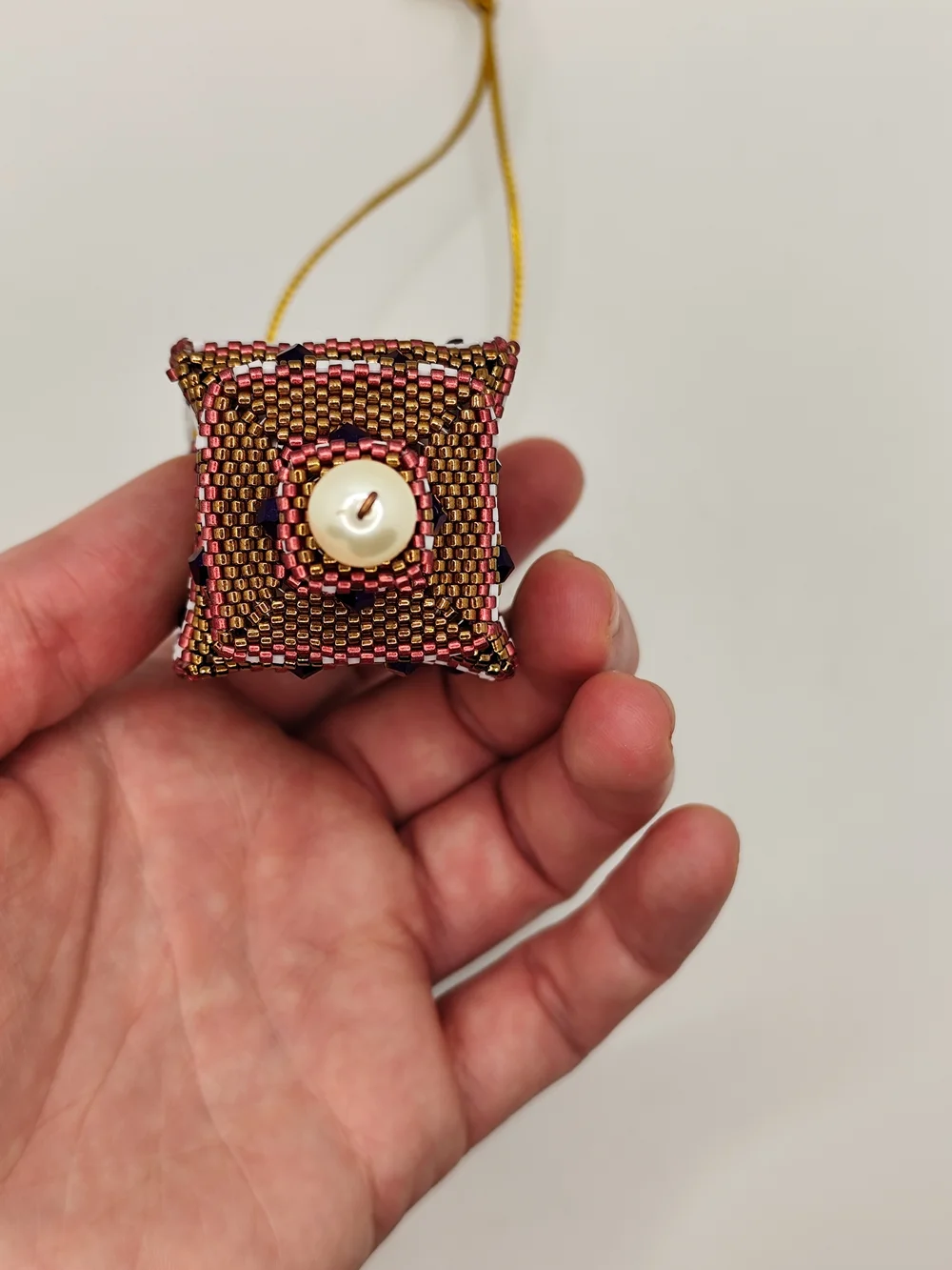 Beaded  Ornament in White, Rose Gold & Black
